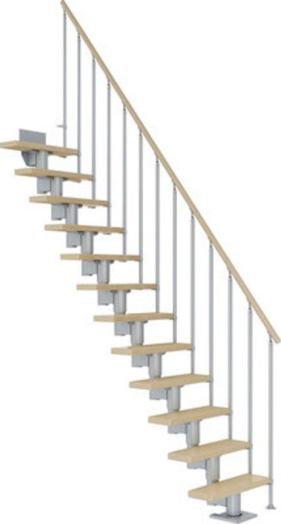 Pertura Mittelholmtreppe Spiros Perlgrau Gerade 75 cm Stabgeländer Ahorn Leimholz Lackiert 14 Stufen / 15 Steigungen