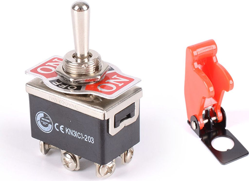 Heavy Duty Toggle Switch Flick ON/OFF/ON Auto Dash 12V DPDT Missile Cover Sechs Füße + rote Abdeckung_A0076