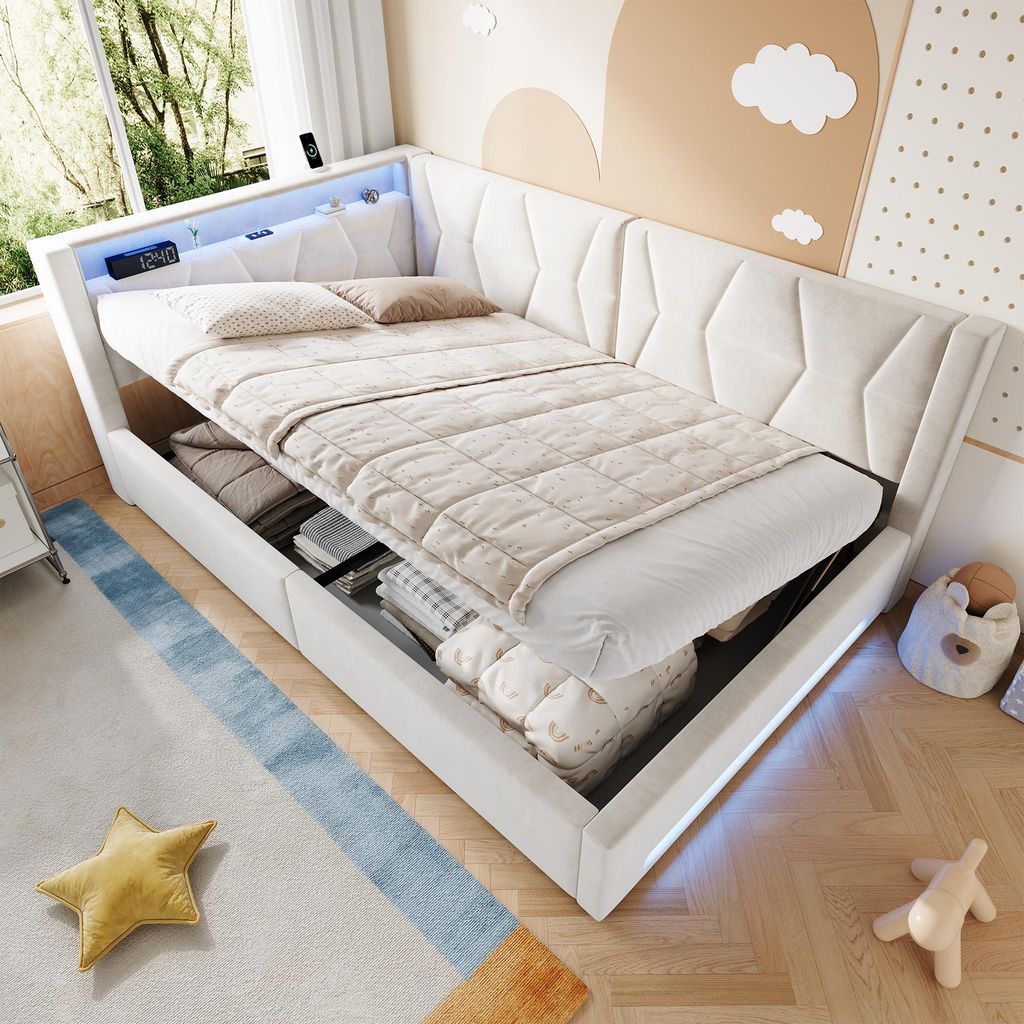 LVHOM : Lit capitonné 140x200 cm, angle capitonné en Image du produit 