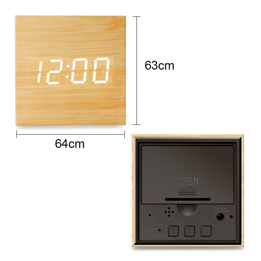 Digitaler Wecker Moderner Würfel aus Holz LED-Licht Desktop-Mini-Wecker zeigt Zeit und Temperatur für Kinder,Schlafzimmer,Zuhause,Schlafsäle,Reisen