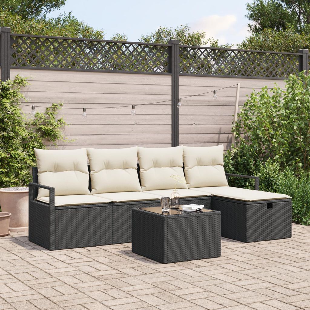 Möbel 6-teiliges Garten Sofa Set mit Kissen Schwarz Poly Rattan - Gartensofas 3360498