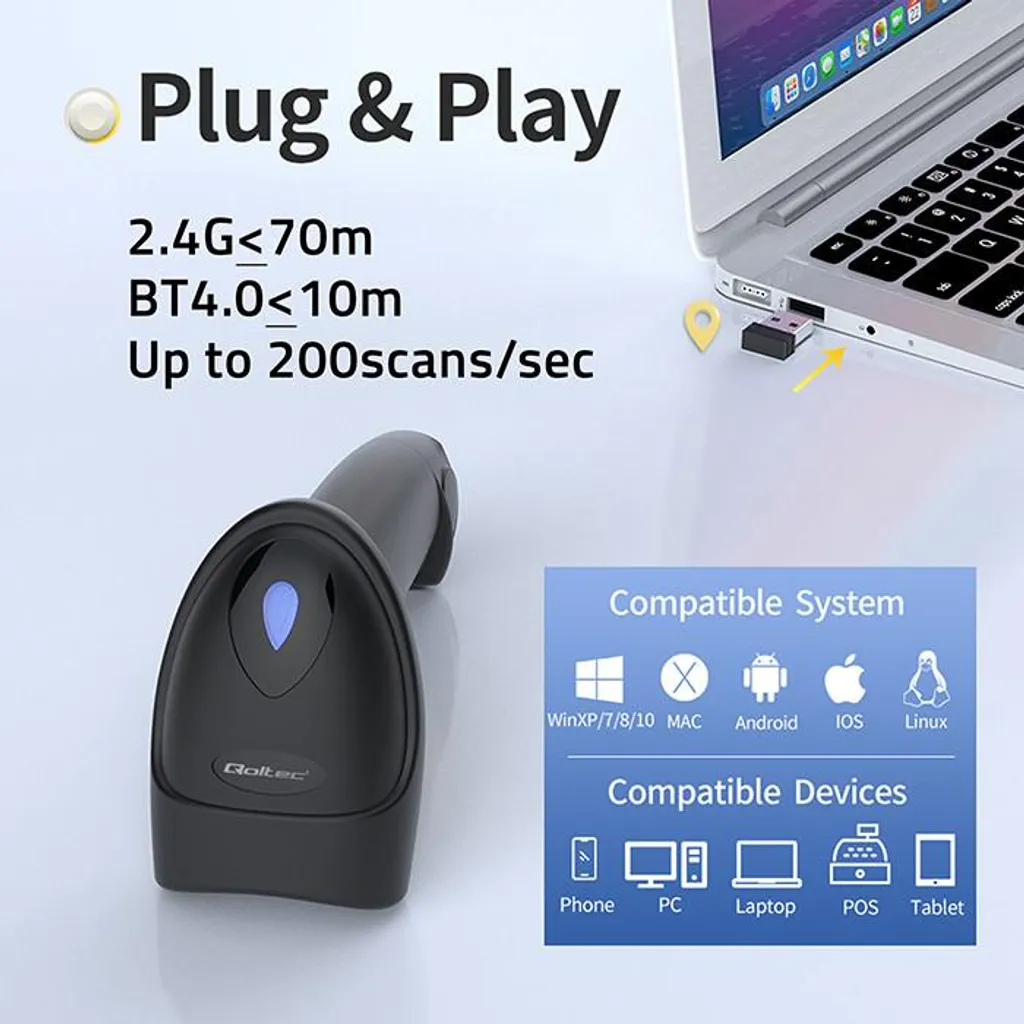 Scanner 1D 2D Bluetooth avec connexion USB - Lecteur QR Code rapide - 6