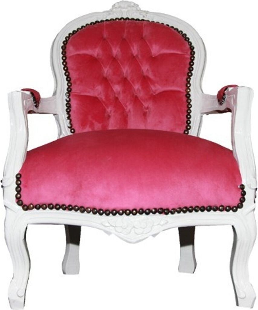 Barock Kinder Stuhl Rosa/Weiß - Armlehnstuhl
