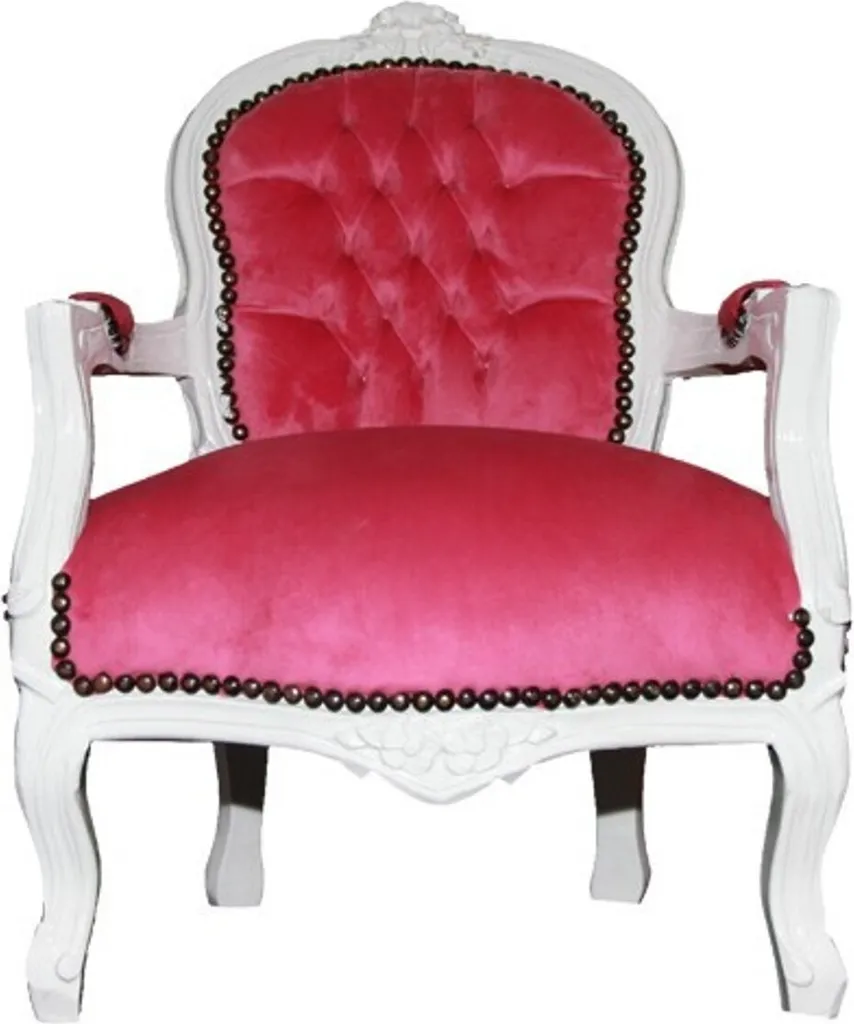 Chaise baroque pour enfants rose et blanc avec accoudoirs confort