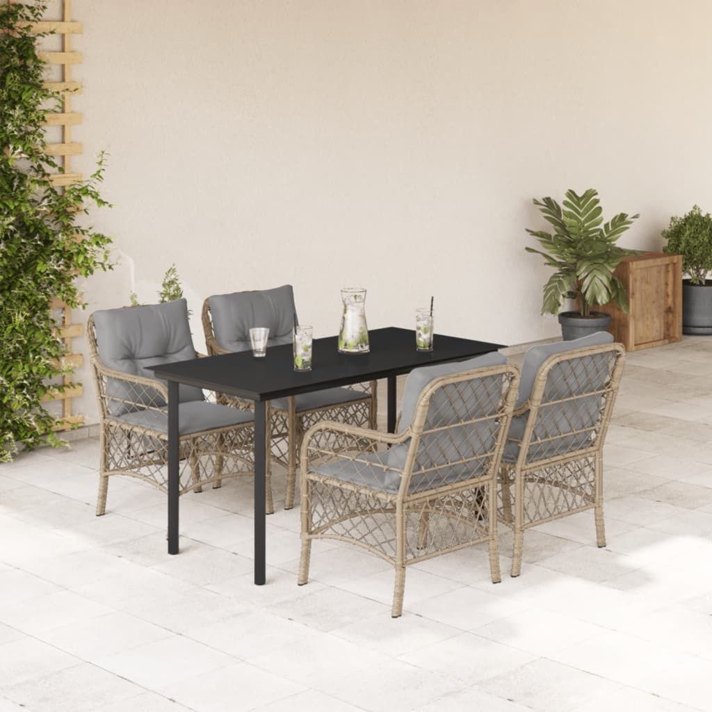 Maison Exclusive - 5-tlg. Garten-Essgruppe mit Kissen Beigemischung Poly Rattan