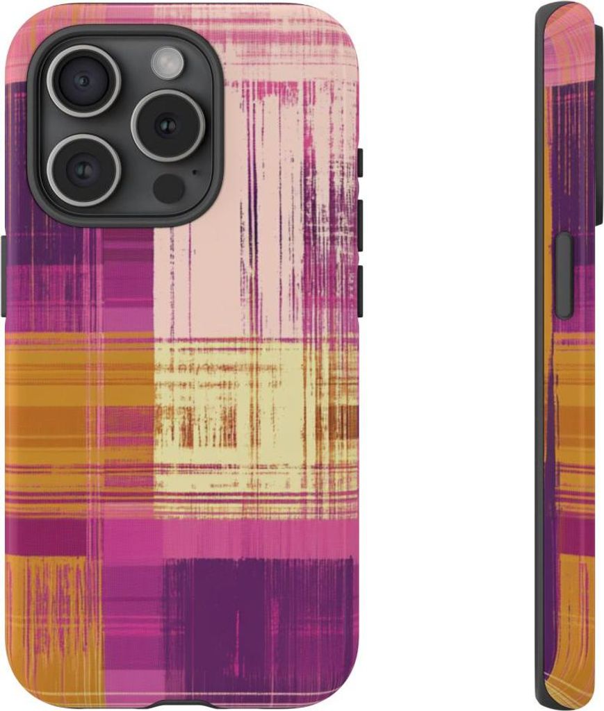 Abstraktes Karo in Lila und Gold – Hülle Kompatibel mit iPhone 15 Pro