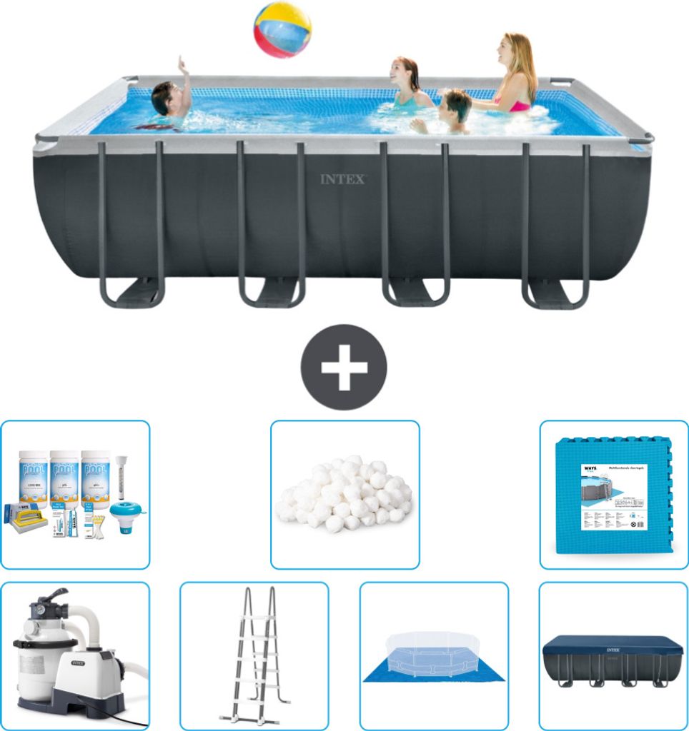 Intex rechteckiger Ultra XTR-Rahmenpool – 549 x 274 x 132 cm – inklusive Pumpe – Leiter – Bodenplane – Abdeckung Wartungspaket - Filterb...