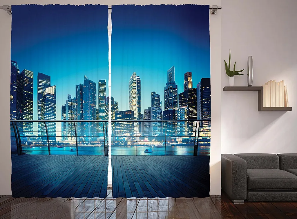 Rideau pour Chambre à Coucher Urbain 280x225cm - Jaune et Bleu Nuit