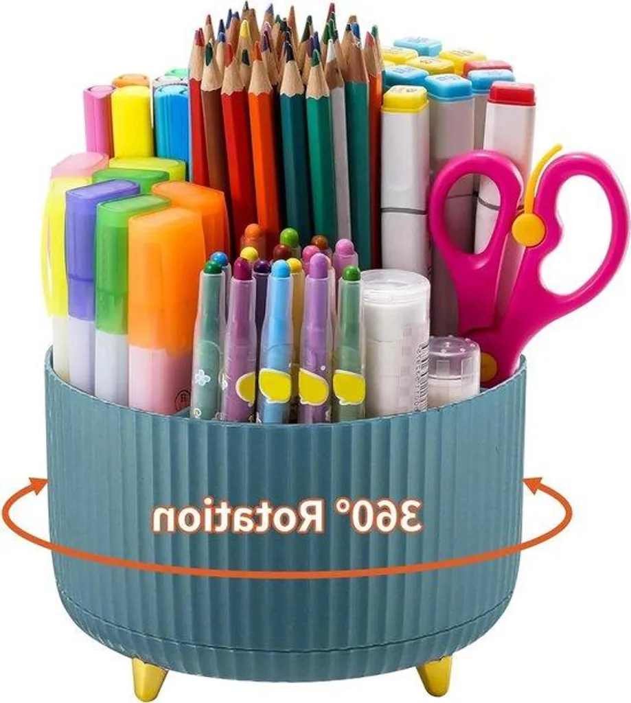 Organiseur de bureau rotatif vert foncé avec 5 pots à crayons design