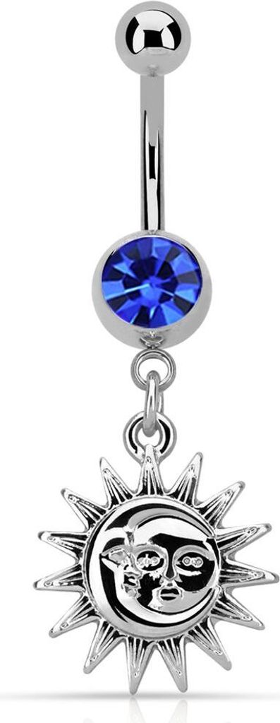 Bauchnabelpiercing Sonne Mond Opal Glitzer Zirkonia Kristall Autiga silber-blau 10 mm