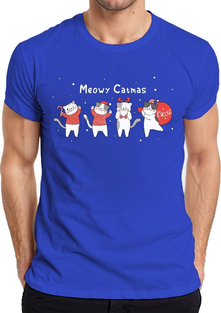 Meowy Catmas Katzen Kätzchen - Weihnachten Weihnachtsgeschenk Christmas Herren T-Shirt, Blau, M