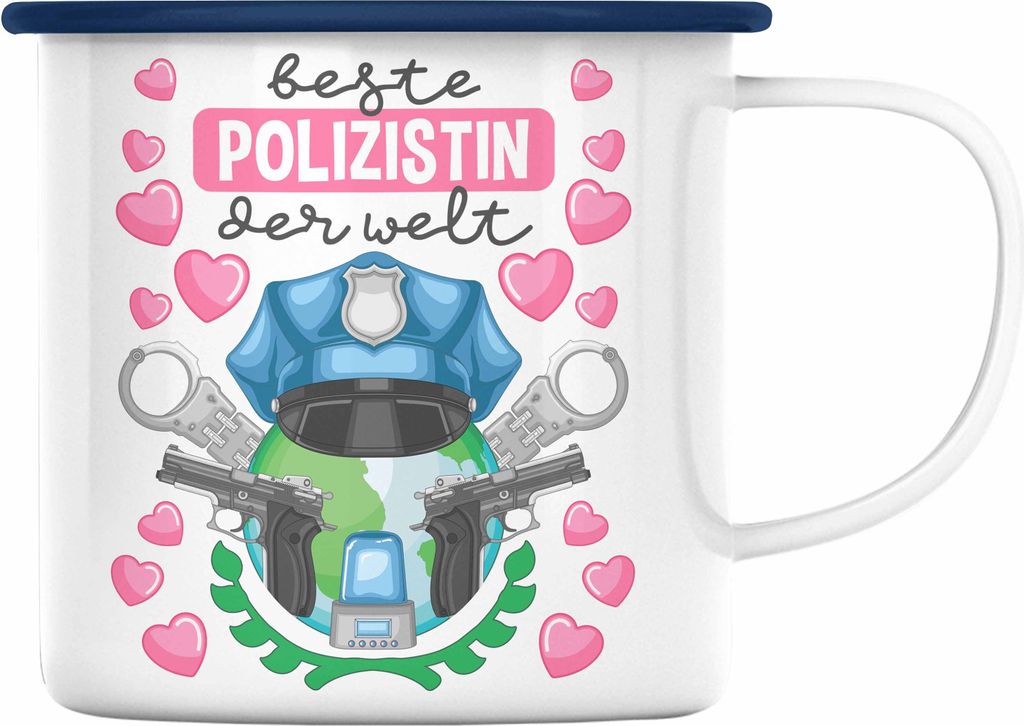 Trendation - Beste Polizistin Geschenk Emaille Tasse mit Spruch Geschenke Polizei Frauen Lustig Blaulichtmilieu (Blau)