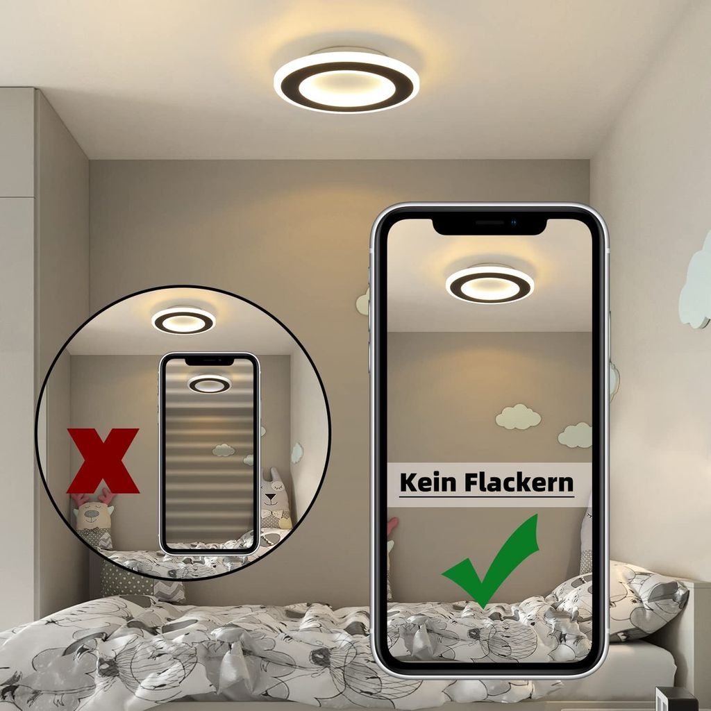 Homefire LED Deckenleuchte Schwarz – 20W, 3000K Warmweiß, 24x24 Cm – Für Flur, Küche, Schlafzimmer