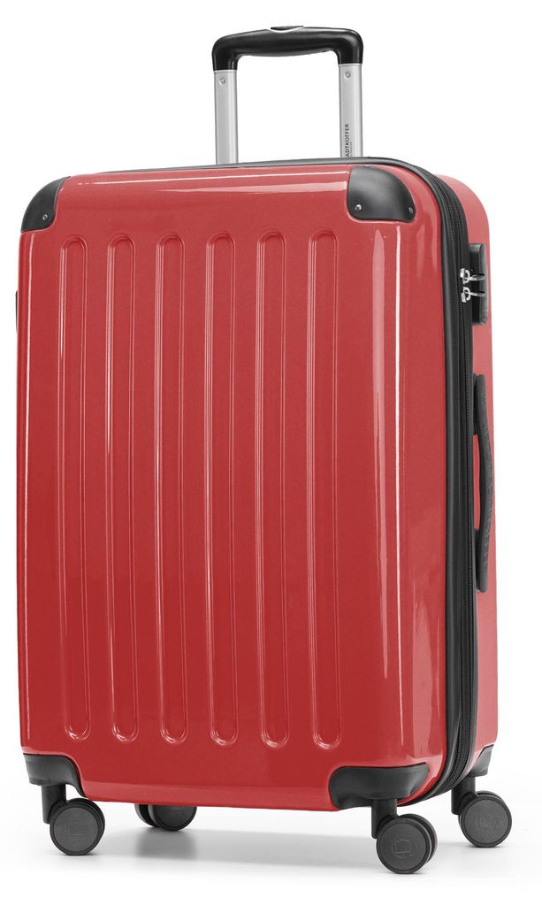 HAUPTSTADTKOFFER - Alex - Hartschalen-Koffer erweiterbarer Trolley glänzende Hartschale Aufgabegepäck Rollkoffer Reisekoffer, 65 cm, 74 Liter,Rot