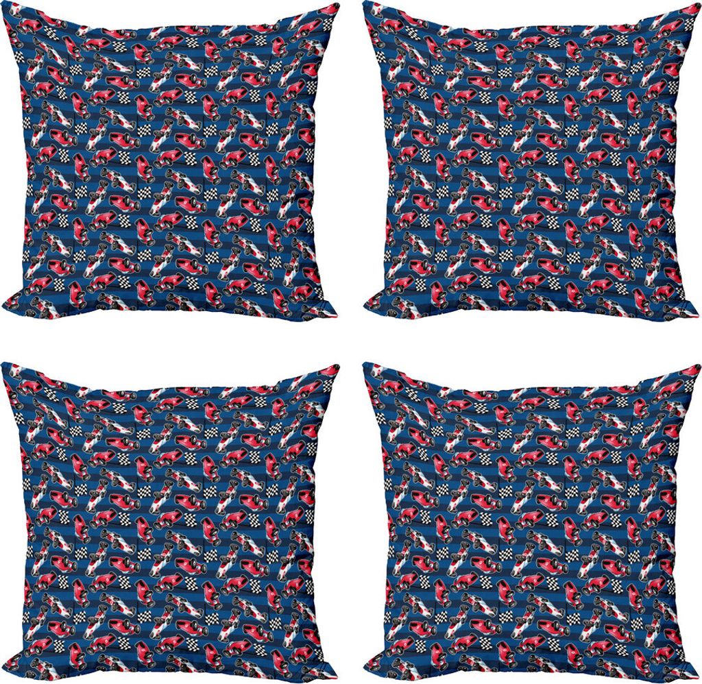 ABAKUHAUS Autos Kissenbezug Set (4 Stück), Racing Automobil-Sport, Moderner Doppelseitiger Digitaldruck, 60 cm x 60 cm, Marine-Blau-Rot Schwarz