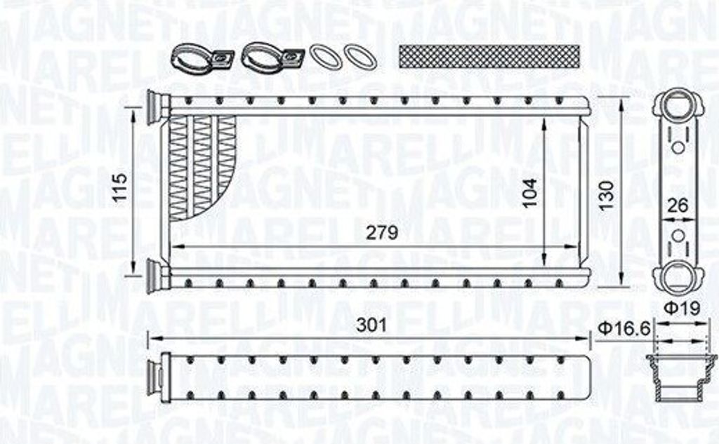 MAGNETI MARELLI 350218514000 Wärmetauscher Innenraumheizung Kühler für OPEL GRANDLAND X (A18) Vivaro C Kastenwagen (K0) Zafira Life (K0) für FIAT