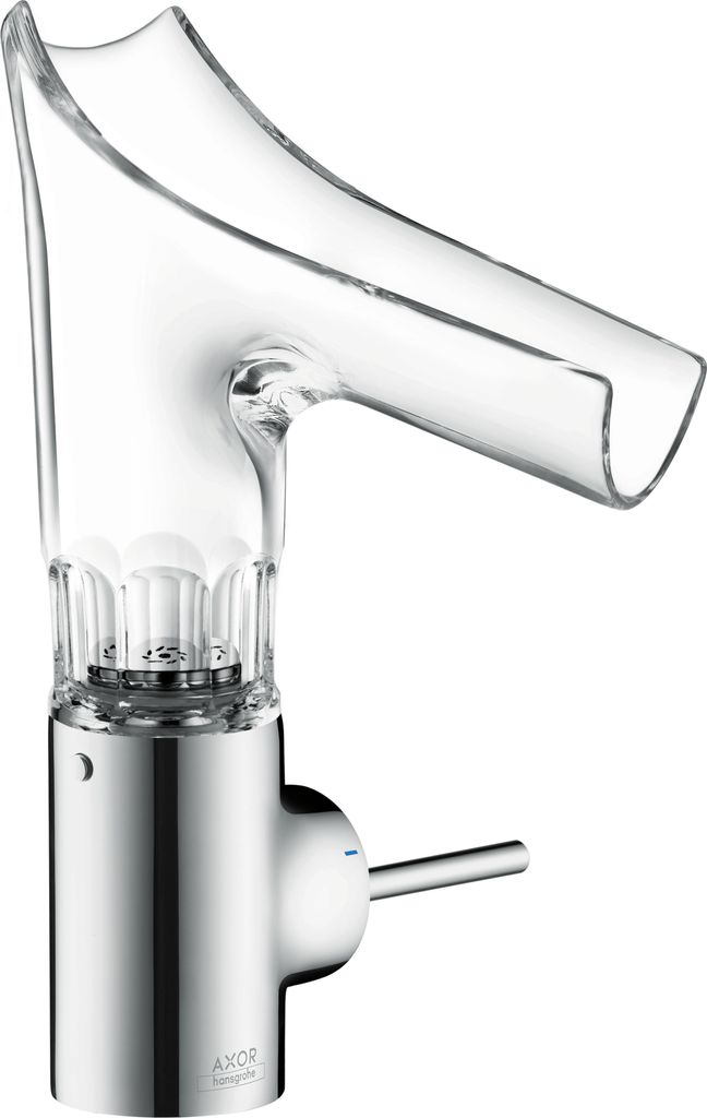 hansgrohe AXOR Starck V Einhebel-Waschtischmischer 140 mit Glasauslauf und Ablaufgarnitur - Facettenschliff, 12123000