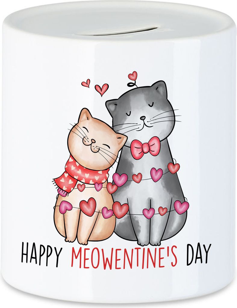Happy Meowentine's Day Spardose Valentinstag Katzenbesitzer Cat Fans Geschenkidee Liebe Couple