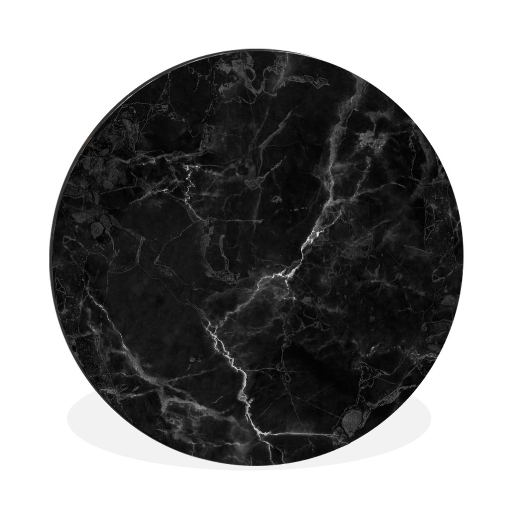 MuchoWow Aluminium Wandkreis Marmor - Schwarz - Weiß - Textur - Marmoroptik Ø 60 cm Wanddeko Modern Wohnzimmer - Wand Kreis - Wandbild - Schlaf...
