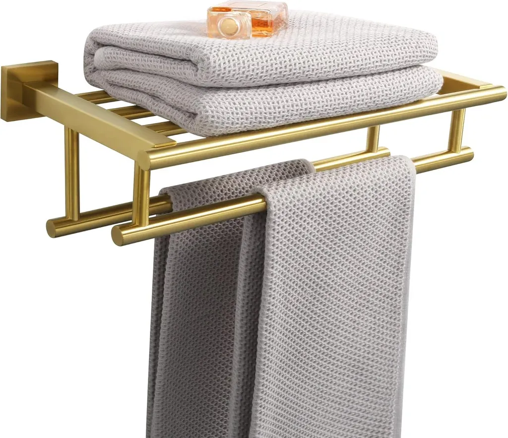 Porte-serviettes double 40cm inox or - Solution anti-rouille de luxe