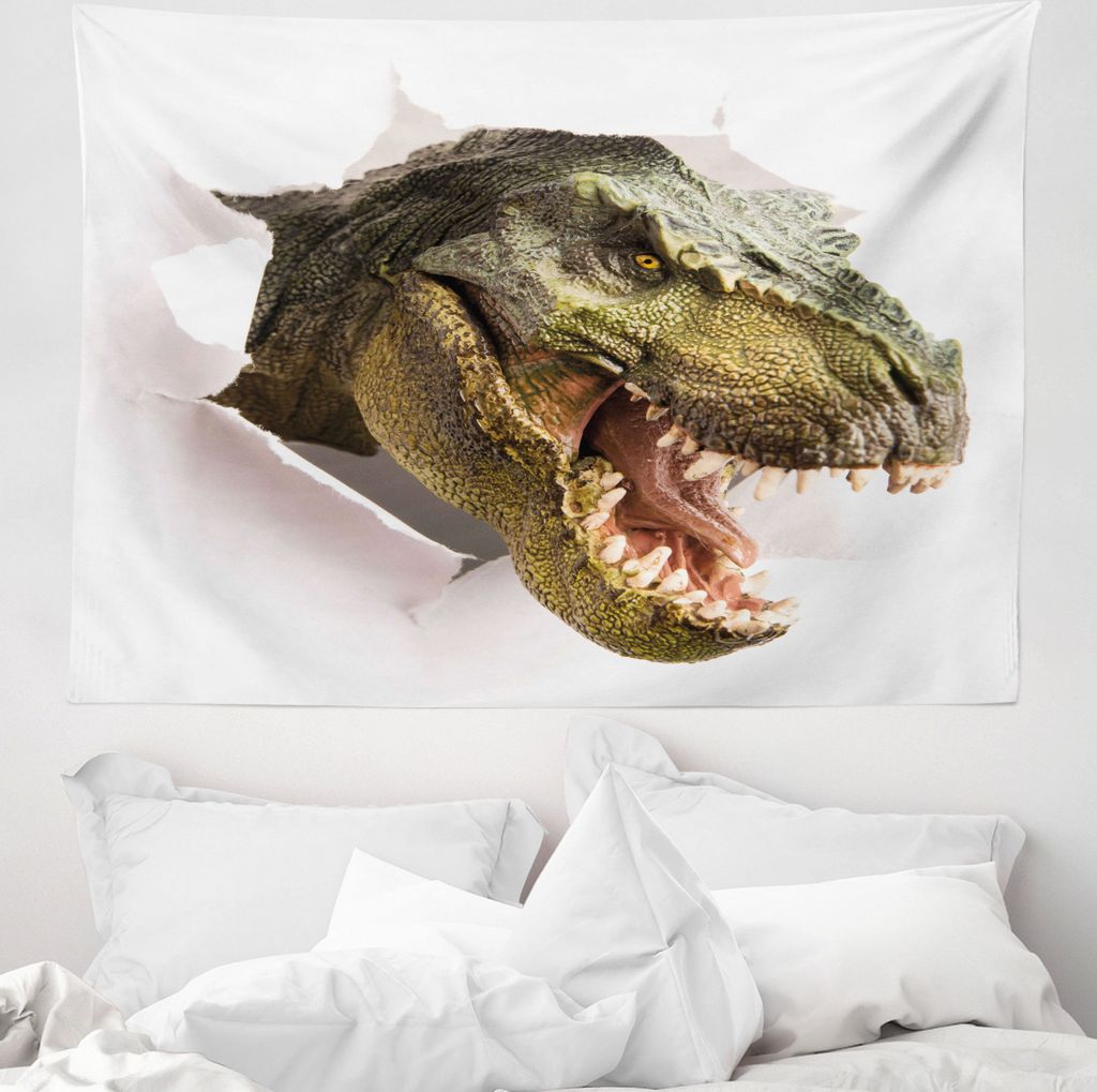 ABAKUHAUS Dinosaurier Wandteppich, Dino zerreißt Papier aus Weiches Mikrofaser Stoff Waschbar ohne Verblassen Digitaldruck, 150 x 110 cm, Armeegr...