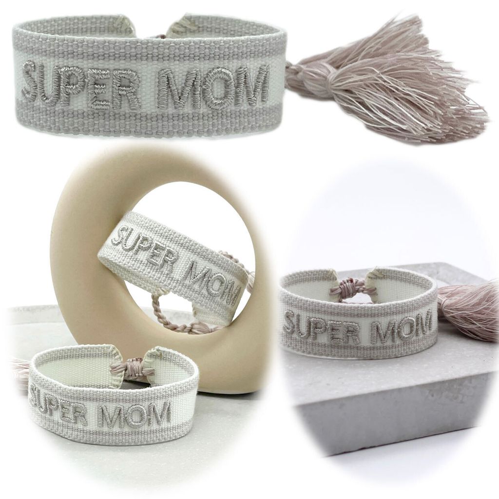 LS-LebenStil Canvas Statement Armband Super Mom Silber Grau Produktbild 