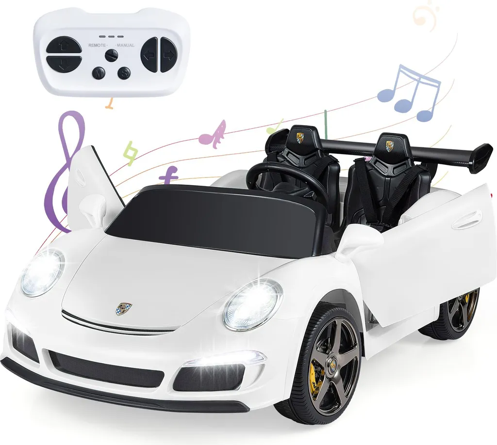 Véhicule électrique enfant 24V blanc avec feux LED et musique sans fil
