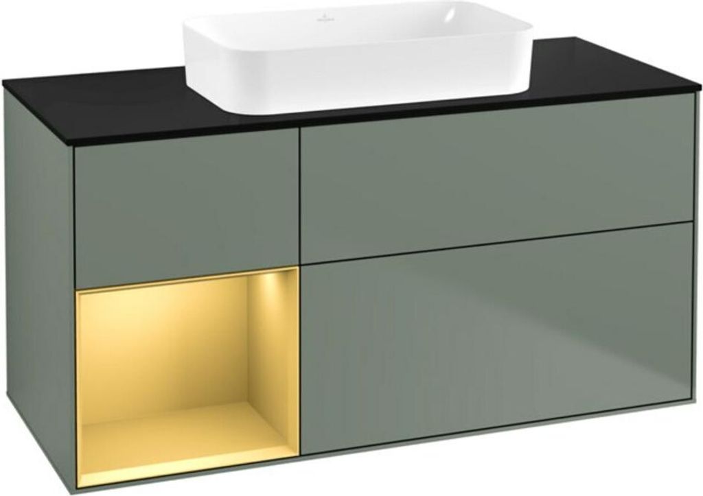V&B Waschtischunterschrank Wandbeleuchtung Finion 120x60 cm, Reg re gol m, Oli. m Lacquer