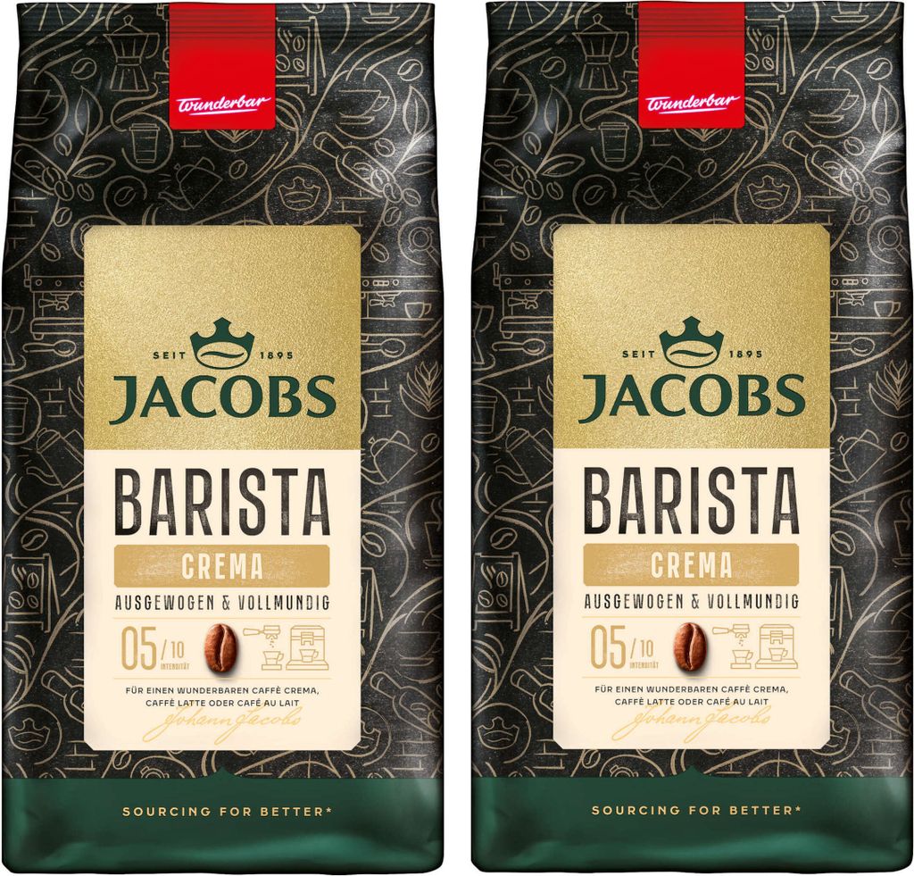 JACOBS Kaffeebohnen Barista Editions Crema 2 x 1 kg ganze Kaffee Bohnen geröstet