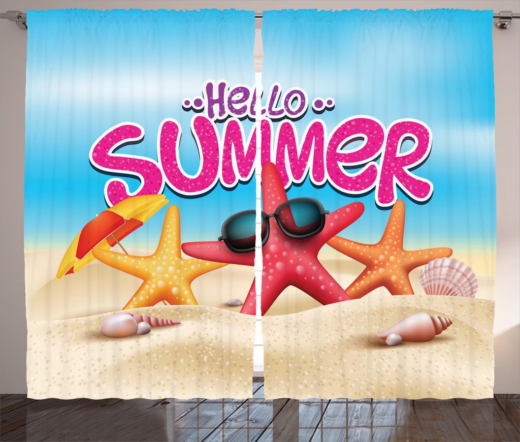 ABAKUHAUS Lebensstil Rustikaler Gardine, Inspiration Strand, Schlafzimmer Kräuselband Vorhang mit Schlaufen und Haken, 280 x 245 cm, Mehrfarbig