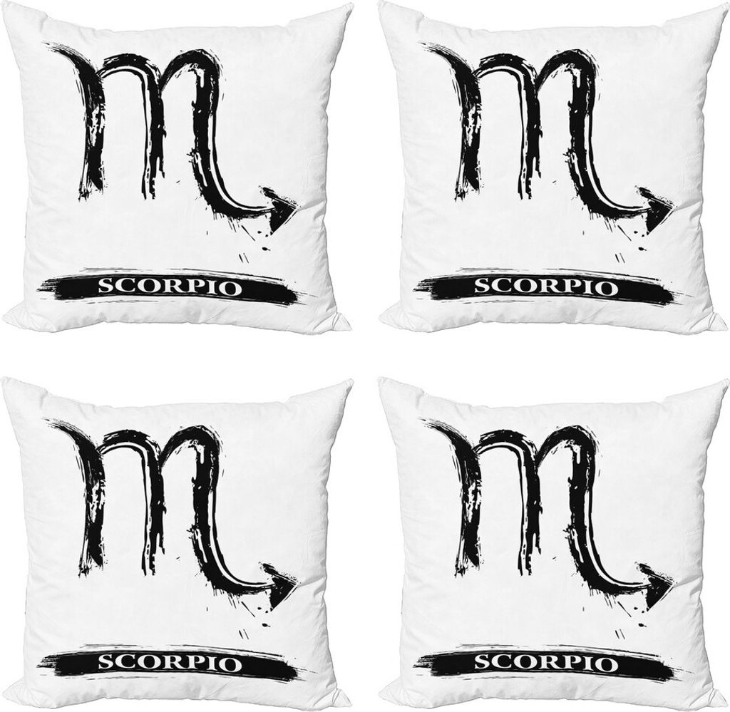 ABAKUHAUS Sternzeichen Skorpion Kissenbezug Set (4 Stück), Bürste, Moderner Doppelseitiger Digitaldruck, 50 cm x 50 cm, Schwarz und weiß