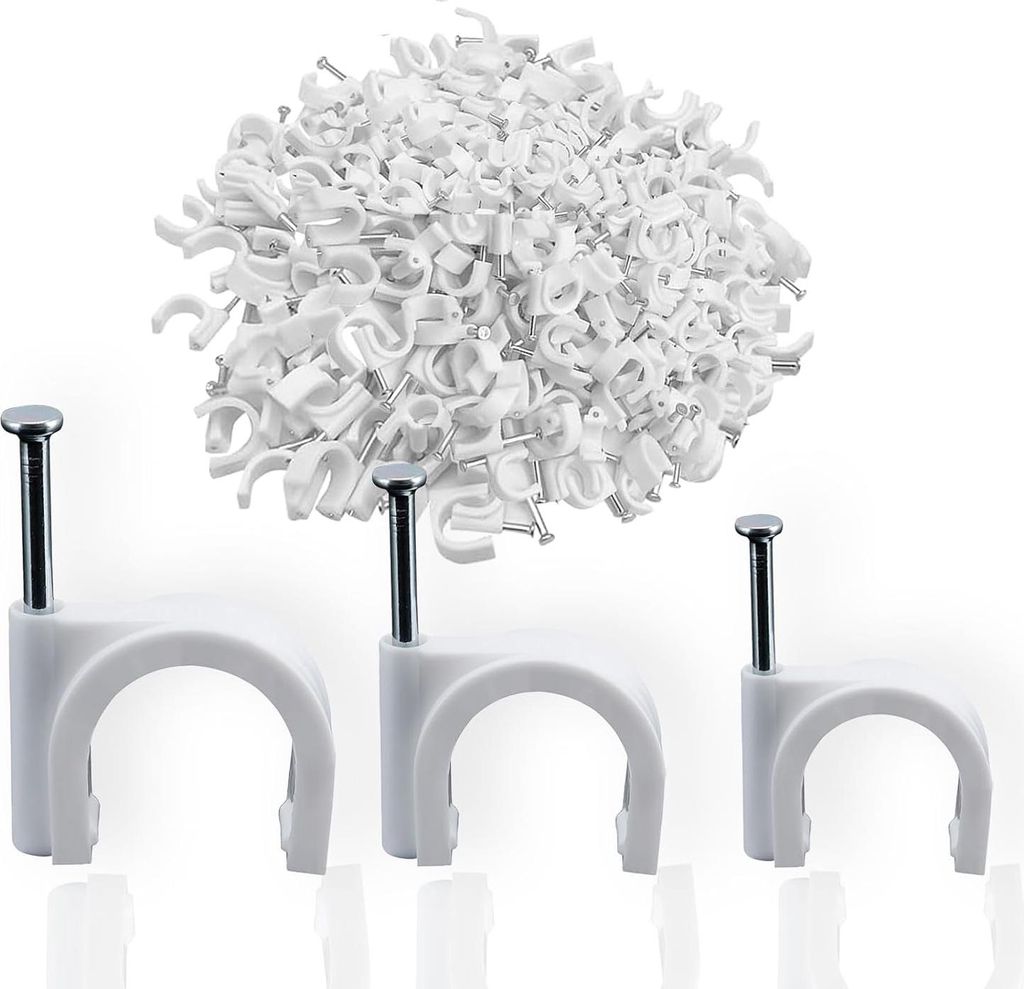300 stück 3 Größen nagelschellen, kabelhalter, kabelschellen, kabelklemmen, kabelbefestigung, kabelhalter wand, haftclips mit eingestecktem nage...