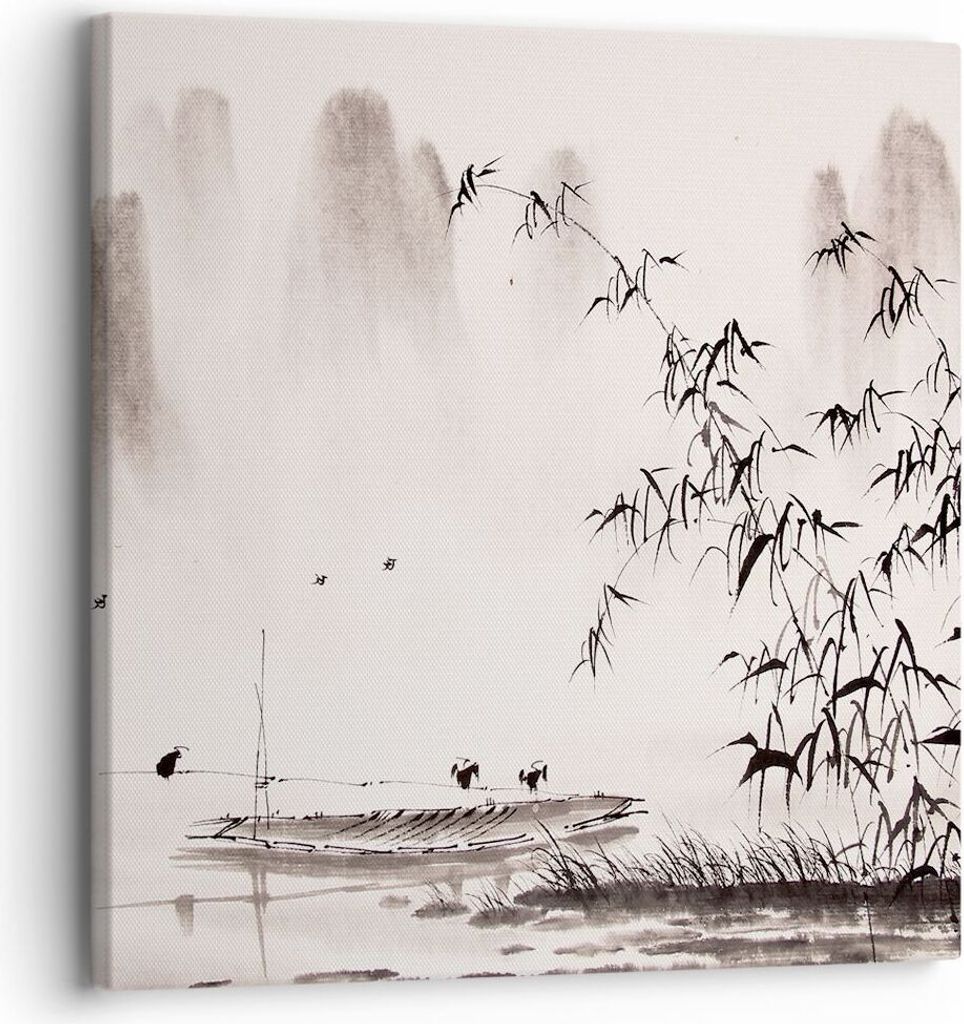 Bild auf Leinwand - Leinwandbild - Bambus schwarz China - 30x30cm - Wand Bild - Wanddeko - Leinwanddruck - Bilder - Kunstdruck - Wanddekoration - L...