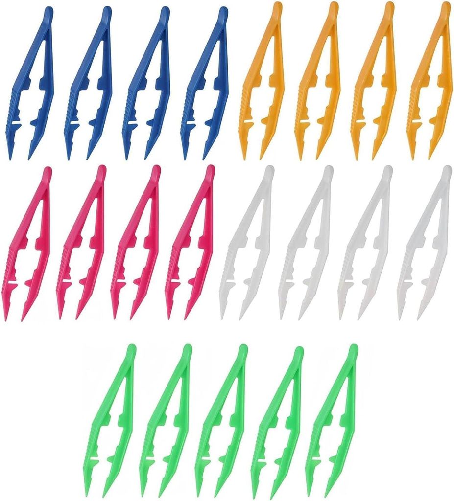 25 Stück Bügelperlen Pinzetten 10cm aus leichtem Kunststoff Grün Rot Blau Weiß Gelb Präzise Tweezers für DIY, Puzzle & Kunstprojekte Bügelpe...