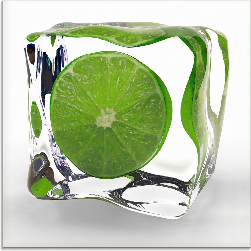 ARTland Glasbild Limette im Eiswürfel Größe: 50x50 cm