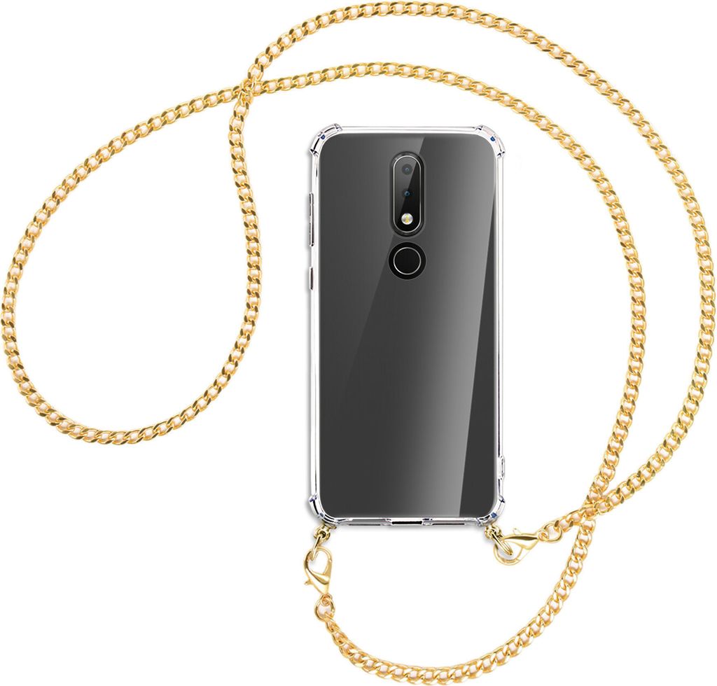 Handykette Backcover-Schutzhülle mit Band (Metall goldfarben) für Nokia 6.1 Plus / X6 - goldfarbene Kette