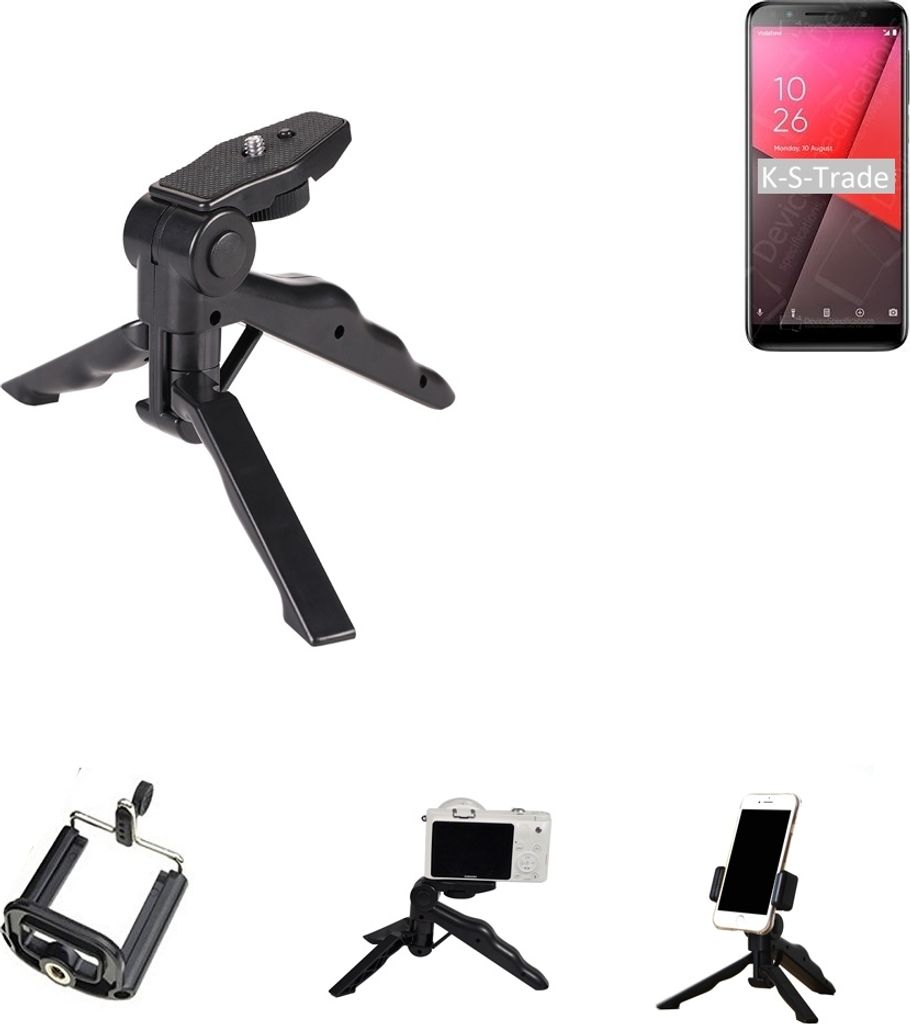 K-S-Trade Stativ Tisch-Ständer Dreibein Handy-Stativ Ständer kompatibel mit Vodafone Smart N9 Mini-Stativ Smartphone Tripod Handy-Stativ aus Plastik