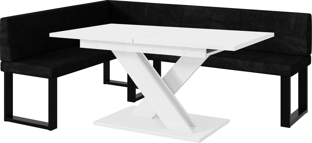 MEBLINI Eckbank für Esszimmer mit ausziehbarem Tisch - Küchenbank - Essecke - Sitzecke Küche - PETER - U-Beine 142x196x87cm Links - Schwarz Samt...