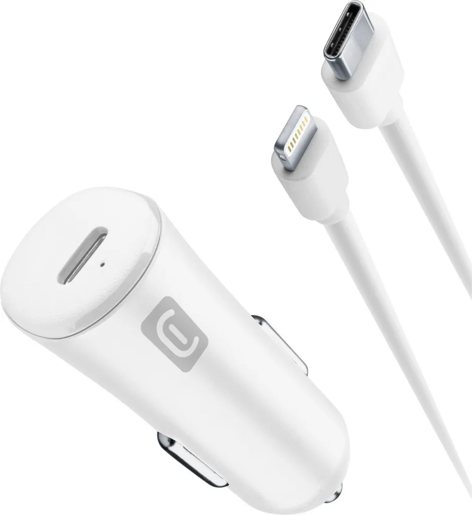 Cellularline Chargeur Allume-Cigare 20W USB-C avec Câble Lightning MFi