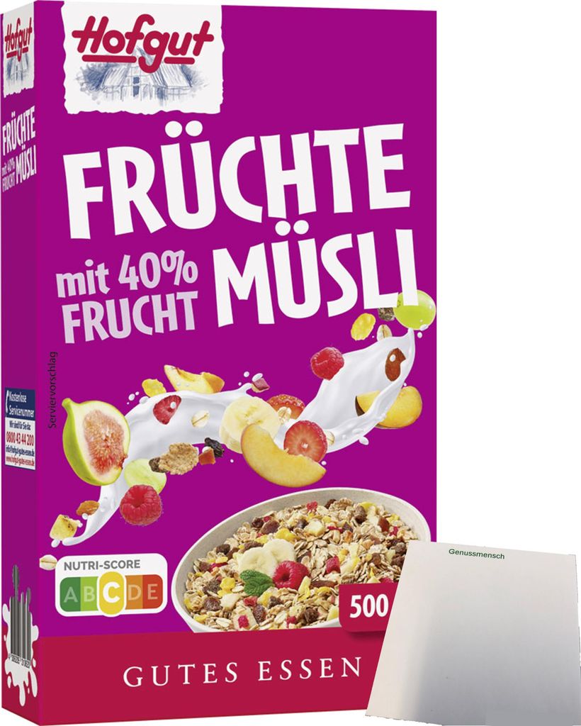 Hofgut Müsli Früchte (500g Packung) + usy Block