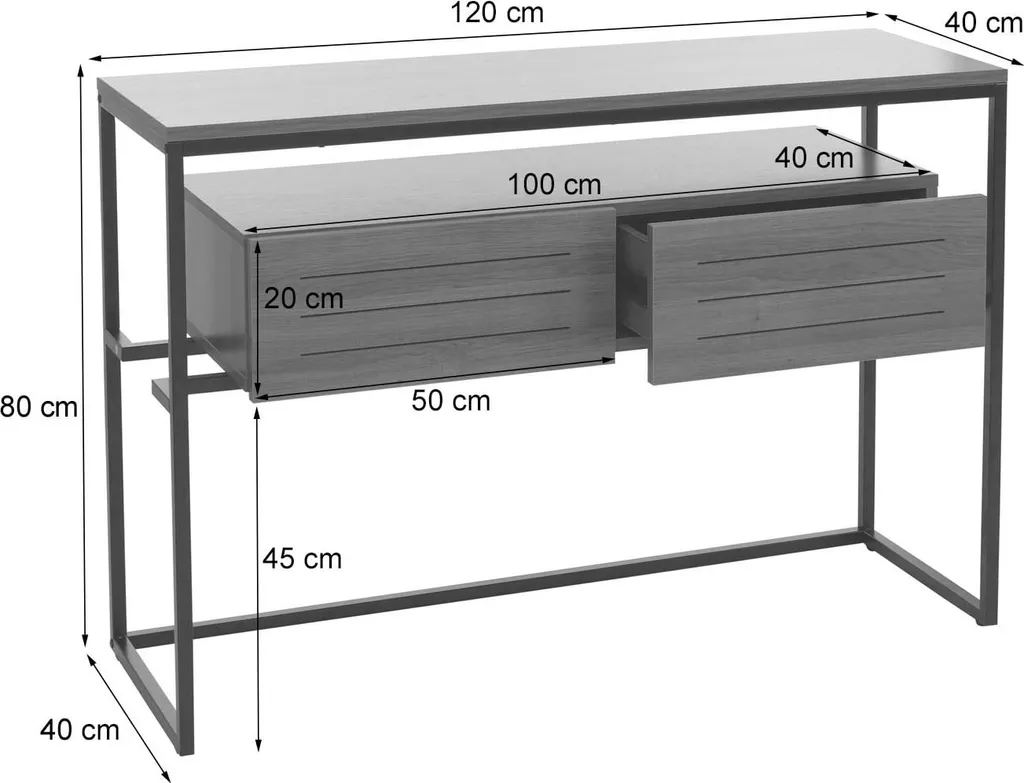 Table d'appoint console entrée 120cm aspect noyer pour rangement clé - 10
