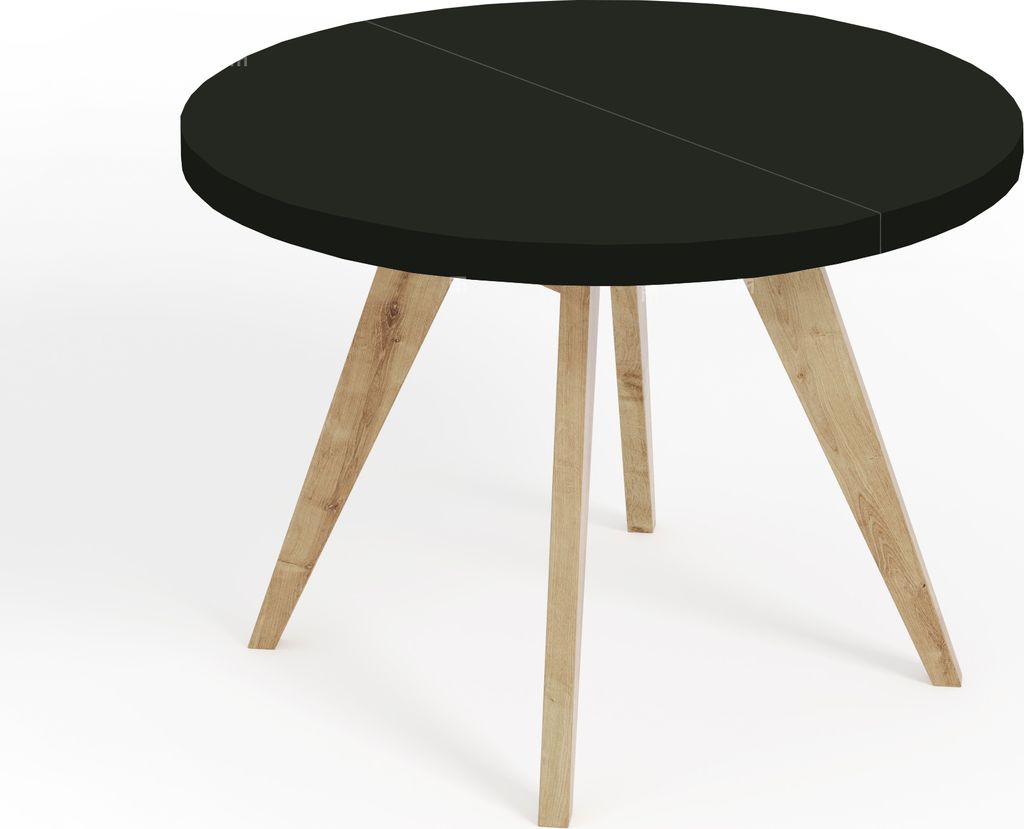 Runder Ausziehbarer Tisch für Esszimmer, LORA, Loft-Stil, Skandinavische, Durchmesser: 100 / 200 cm, Farbe: Schwarz / Buche Natur