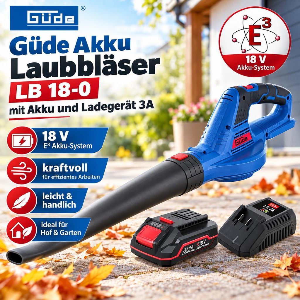 Güde Akku Laubbläser LB 18-0 mit Akku 2 Ah und Ladegerät 3A Produktbild 