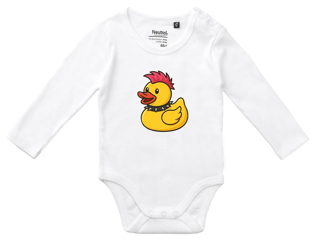 Huuraa Baby Body Quietscheente Punk Gummiente Punker 74 White Baumwolle Fairtrade Langarmbody Geschenkidee