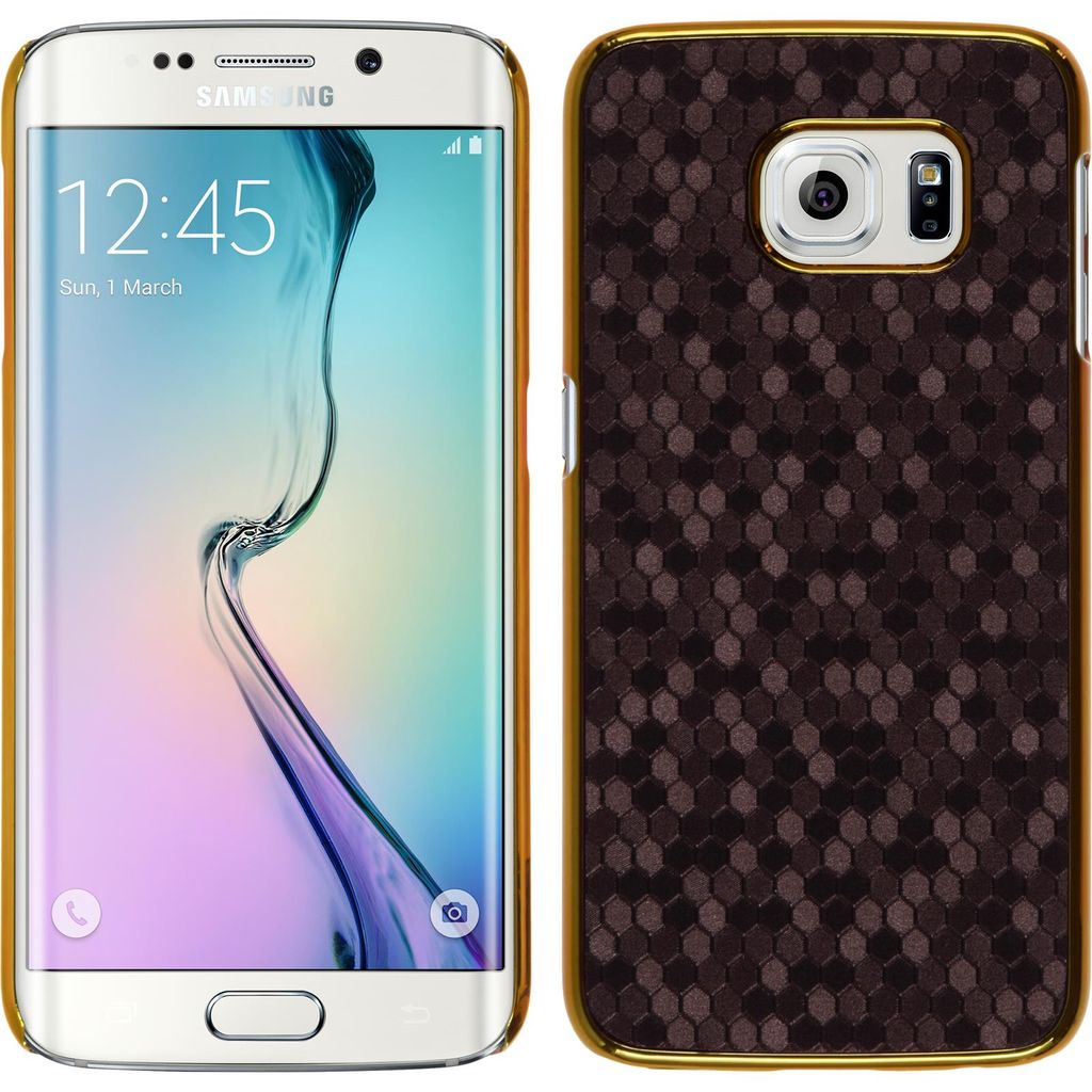 PhoneNatic Case kompatibel mit Samsung Galaxy S6 Edge - Hülle lila Hexagon Hard-case + flexible Folie