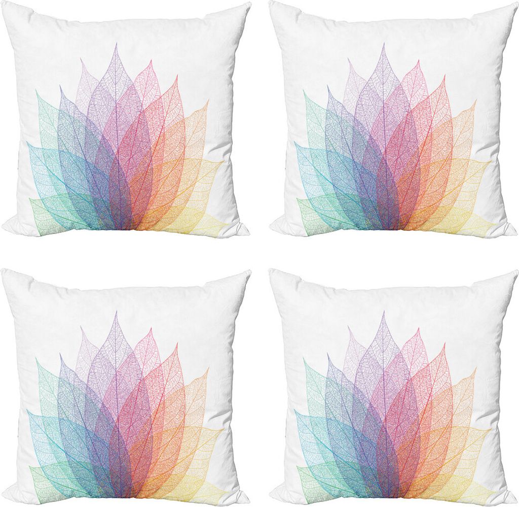ABAKUHAUS Abstrakt Kissenbezug Set (4 Stück), Zarte Blätter Kunst, Moderner Doppelseitiger Digitaldruck, 50 cm x 50 cm, Gelb Rot Grün