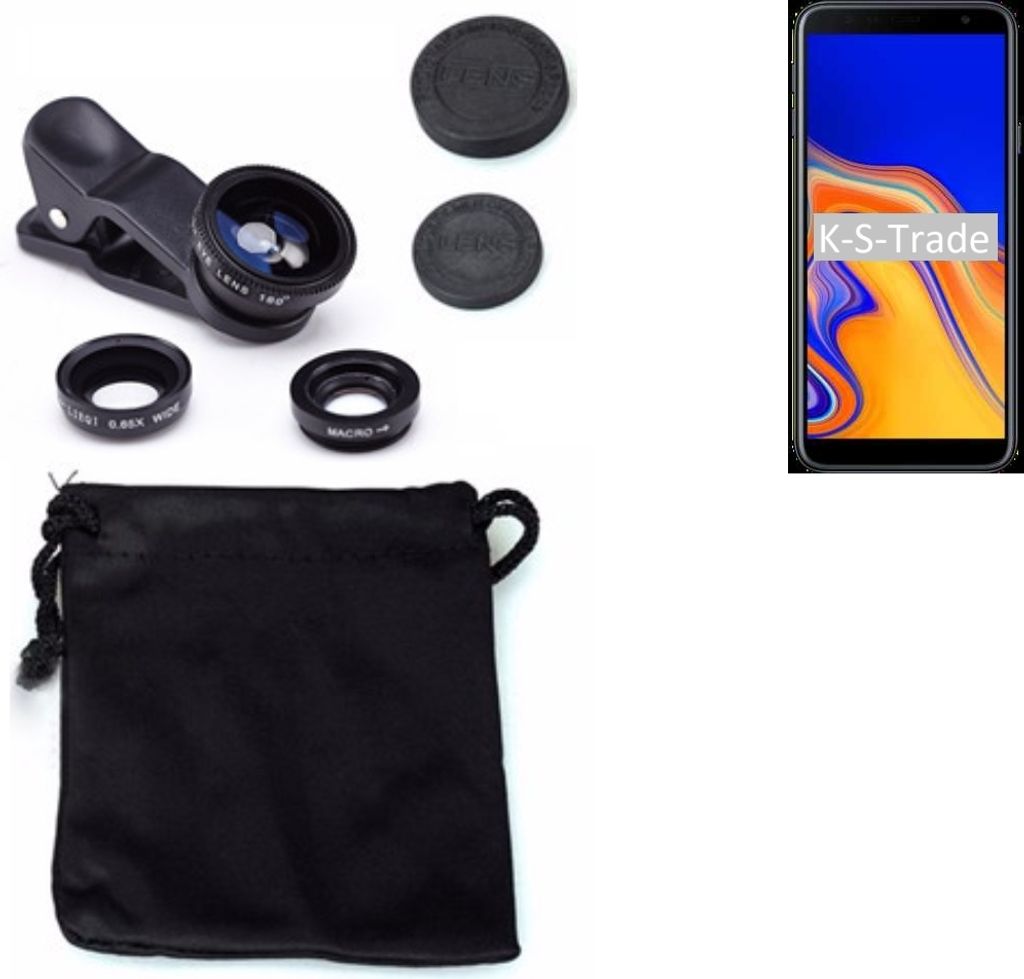 K-S-Trade Smartphone Kamera Linsen Set Kompatibel mit Samsung Galaxy J4+ 3in1 Clip-On Kamera Adapter Macro Weitwinkel FishEye Fischauge Objektiv Linse