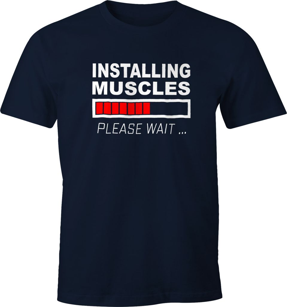 Herren T-Shirt Installing Muscles Please Wait Fitness Gym Bodybuilder Fun-Shirt Moonworks M