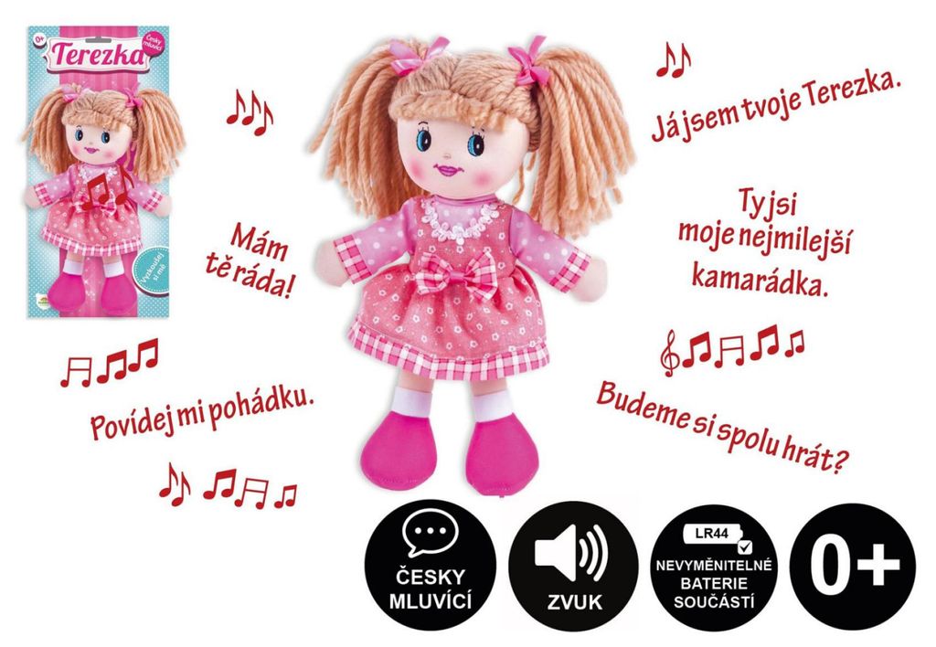 Panenka Terezka hadrová plyš 30cm česky mluvící na kartě Obrázek produktu 