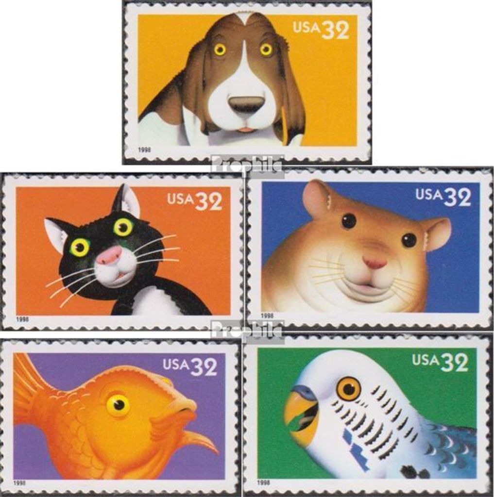 Briefmarken USA 1998 Mi 3001-3005 (kompl.Ausg.) postfrisch Beliebte Haustiere